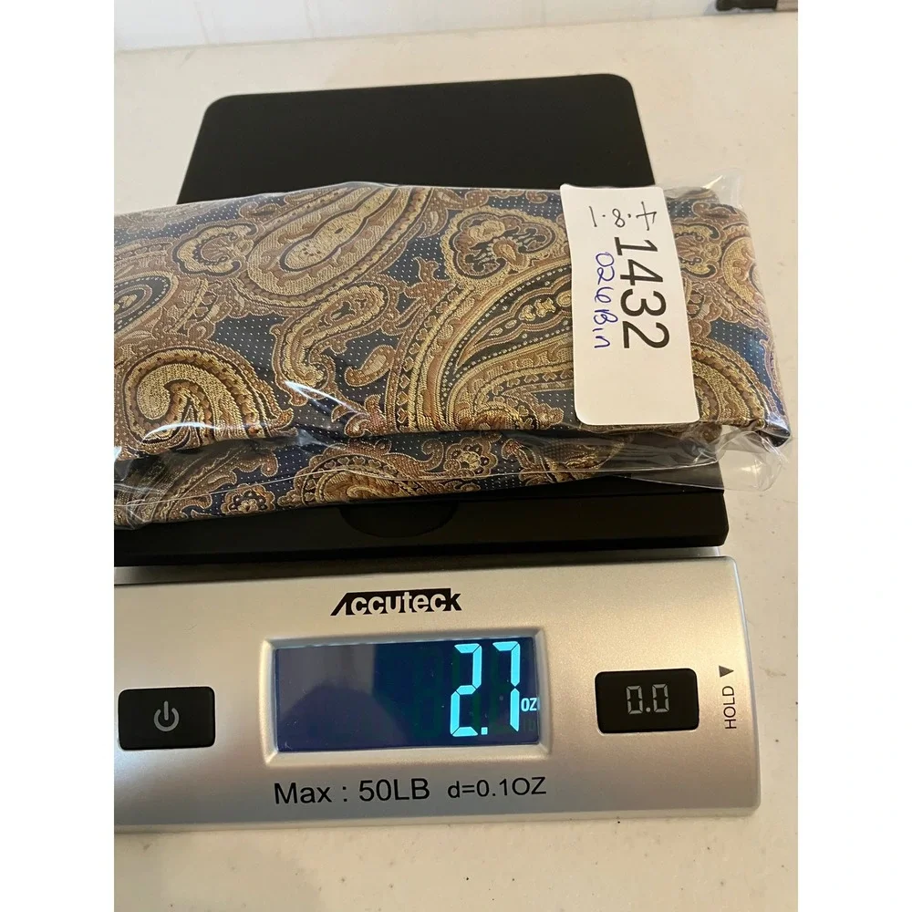 Tasso Elba Necktie Gold Navy Blue Silk Paisley‎ Tie Width 3.5